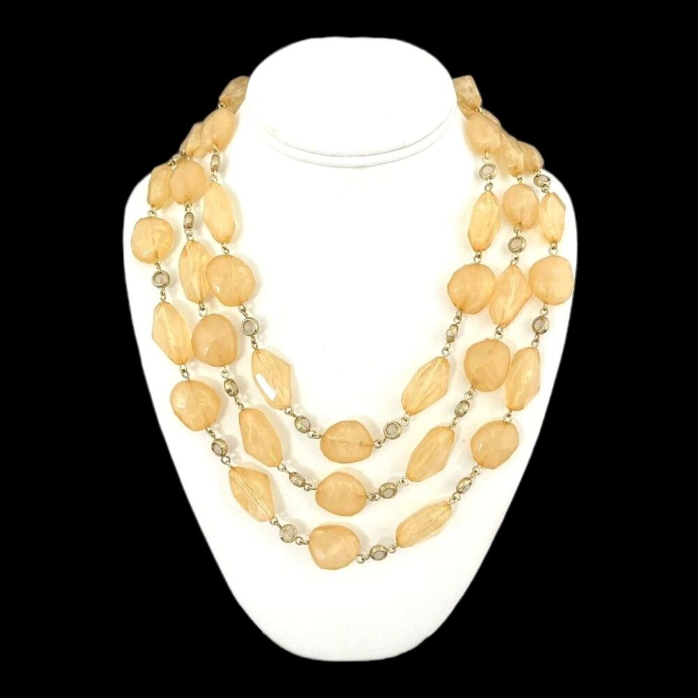 New Multi Strand Statement Necklace Light Gold Swirled Beads 4E
